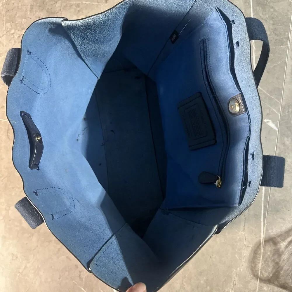 Coach Derby Tote Purse Handbag Navy Blue Pebbled Leather Designer F58660